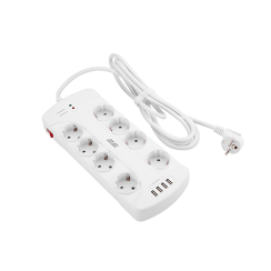 8 პორტიანი დამაგრძელებელი - 2E White Body Surge protector With Switch 3მ