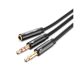 Aux კაბელი 2x1 - Vention 2x3.5mm Male To 4 Pole 3.5mm Female Audio Cable 0.3M Black ABS Type