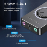 USB ხმის ბარათი - Sound Card Vention With Volume Control 0.15მ Black ABS Type