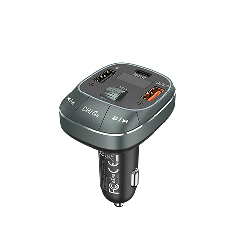 მანქანის FM მოდულატორი - Vention Car Charger With FM Transmitter (30W/18W/5W) Black ABS Type