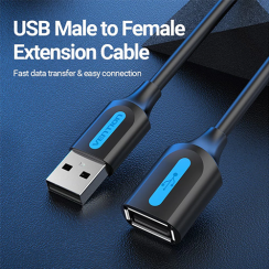 USB დამაგრძელებელი - Vention USB 2.0 A Male To A Female Extension Cable Black PVC Type 1.5m