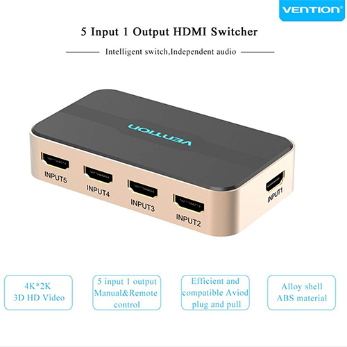 Splitter - Vention 1 In 2 Out HDMI Splitter 4K@30Hz Gold Aluminum Alloy
