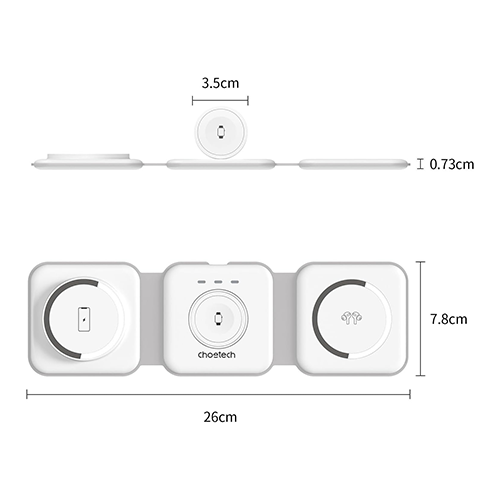 Multi Wireless Charger - Choetech T588 3 in1 Foldable Magnetic Wireless Charger White