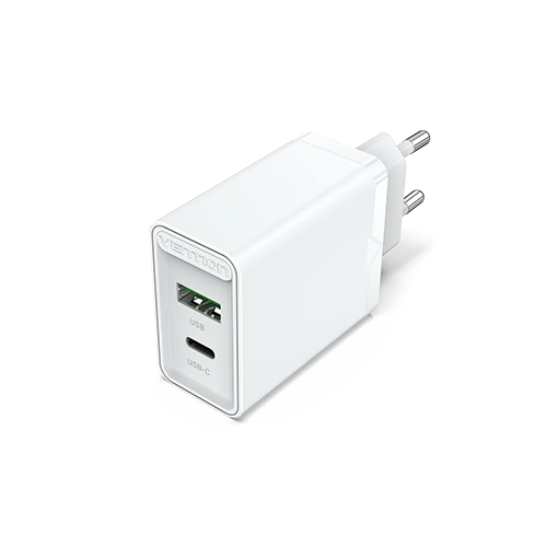მობილურის დამტენი - Vention 2-Port USB (A+C) Wall Charger (18W-20W) EU-Plug White