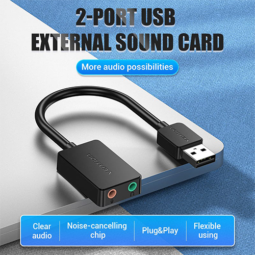 USB ხმის ბარათი - Sound Card Vention 0.15M Black