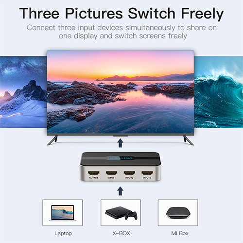 Switcher - Vention 3 In 1 Out HDMI Switcher With Audio Separation Gray Metal Type