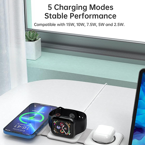 Multi Wireless Charger - Choetech T588 3 in1 Foldable Magnetic Wireless Charger White