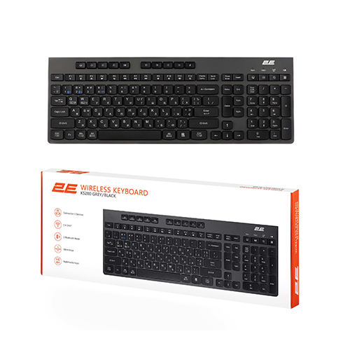 უკაბელო კლავიატურა - 2E KS280 Black-Grey WL BT