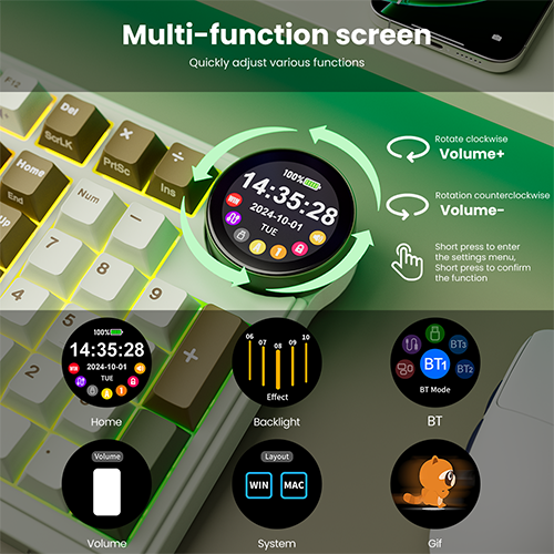 უკაბელო ტენვადი მექანიკური კლავიატურა - Royal Kludge RK N99 Cream Switch Palm Green Rechargable WL BT