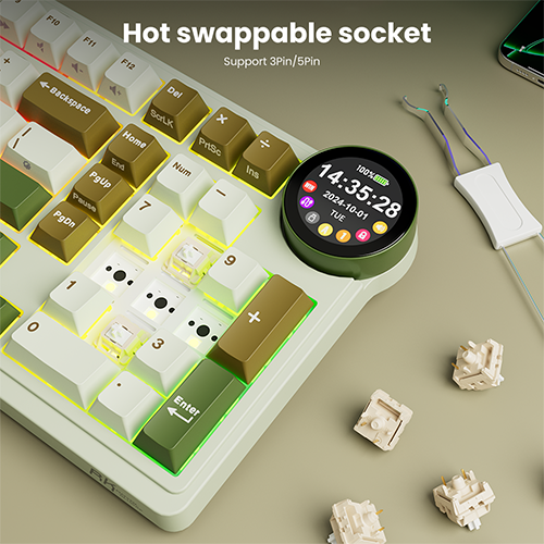 უკაბელო ტენვადი მექანიკური კლავიატურა - Royal Kludge RK N99 Cream Switch Palm Green Rechargable WL BT