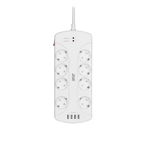 8 პორტიანი დამაგრძელებელი - 2E White Body Surge protector With Switch 3მ