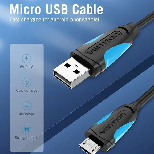 მობილურის კაბელი - USB 2.0 A Male To Micro B Male Data Transfer Cable Vention 1.5m