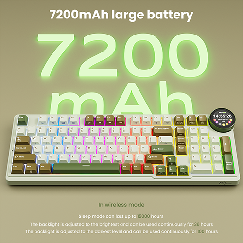 უკაბელო ტენვადი მექანიკური კლავიატურა - Royal Kludge RK N99 Cream Switch Palm Green Rechargable WL BT