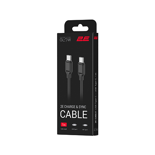 მობილურის კაბელი - 2E Cable Type-C To Type-C Glow 60W 1m Black