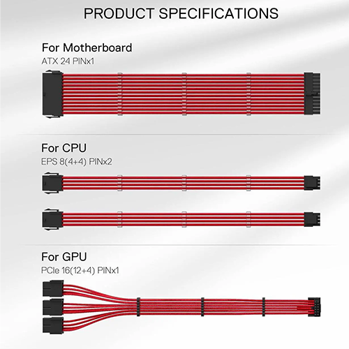 კვების ბლოკის და ვიდეო ბარათის კაბელები - Redragon GCP07 16AWG Red