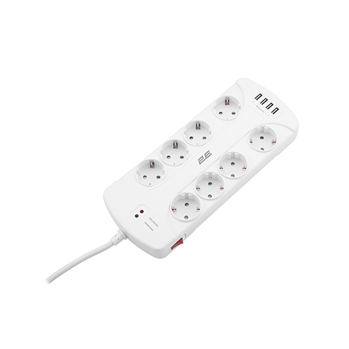 8 პორტიანი დამაგრძელებელი - 2E White Body Surge protector With Switch 3მ