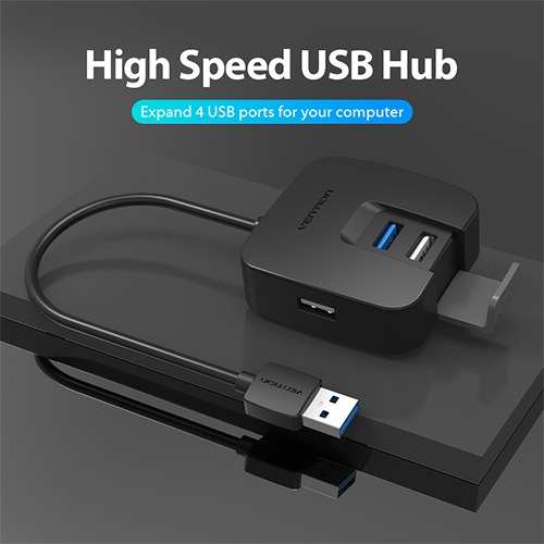 USB Hub 4 Port - Vention Single Port USB 3.0 - 3 Ports USB 2.0 Hub 0.5მ Black