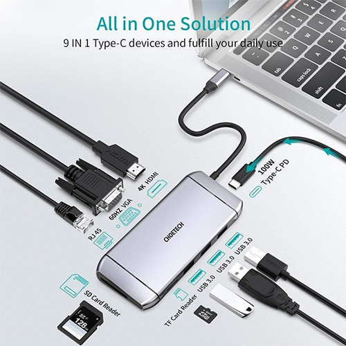 Multi ადაპტერი - Choetech HUB-M15 9-In-1 Type-C Multiport Adapter