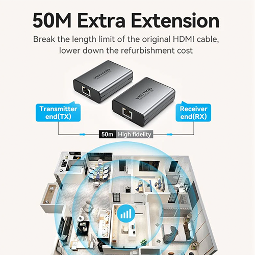 გადამყვანი - HDMI Network Cable Extender(50m) Black Metal Type Vention