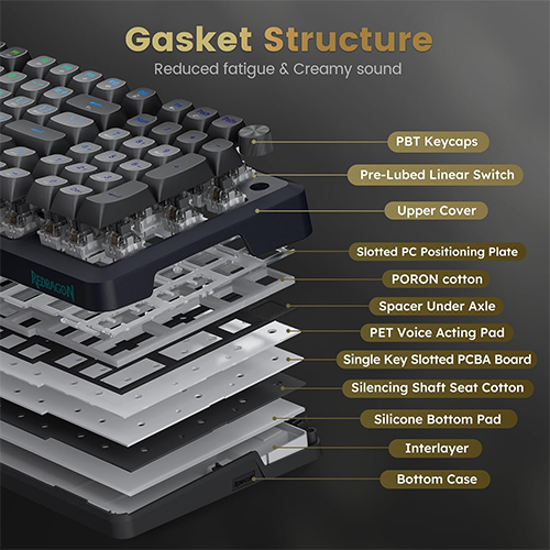 უკაბელო ტენვადი მექანიკური კლავიატურა - Redragon K688GB RGB Pro Linear Switch Black WL BT