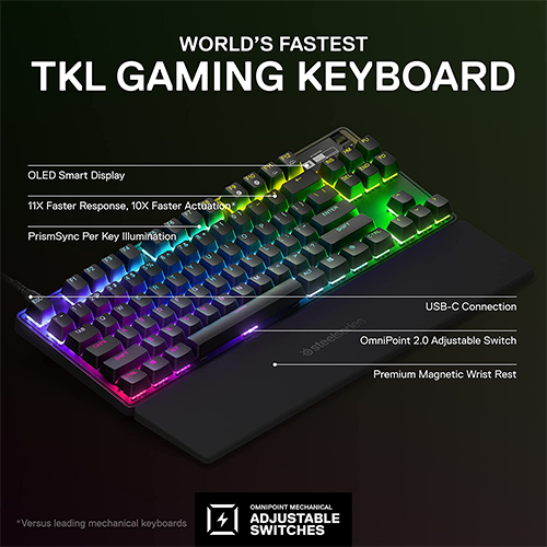 უკაბელო ტენვადი მექანიკური კლავიატურა - SteelSeries Apex Pro TKL (2023) US WL BT