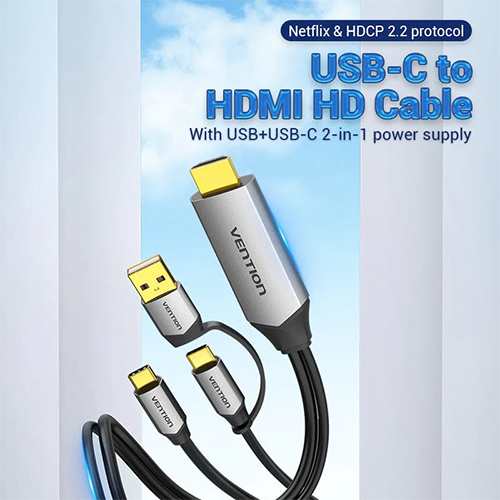 გადამყვანი კაბელი - Type-C / USB To HDMI Vention 2მ