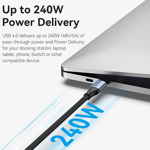 Type-C To Type-C Braided UBS 4.0 Grey Aluminum Alloy Type 240W 1მ