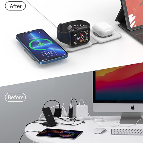 Multi Wireless Charger - Choetech T588 3 in1 Foldable Magnetic Wireless Charger White