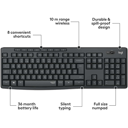 კომბო - უკაბელო კლავიატურა + მაუსი - Logitech MK295 Silent Black