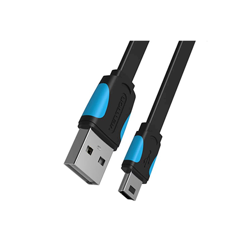 გადამყვანი კაბელი - Flat USB 2.0 A Male To Mini 5 Pin Male Cable 0.5m Black Vention