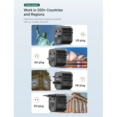 Mobile Charger - Vention 3-Port USB (C + A + A) Universal Travel Adapter (20W-18W-18W) Black