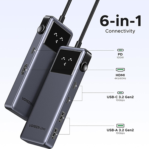 Multi ადაპტერი - Ugreen CM888 Groovy Robot 6-in-1 HDMI USB-A Type-C HUB Space Gray