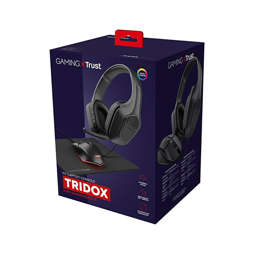 კომბო - მაუსი + მაუსპადი + ყურსასმენი - Trust Tridox GXT 790 3-IN-1 Bundle Black