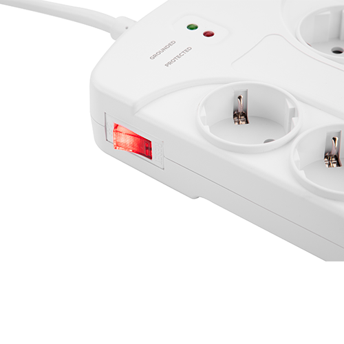 8 პორტიანი დამაგრძელებელი - 2E White Body Surge protector With Switch 3მ