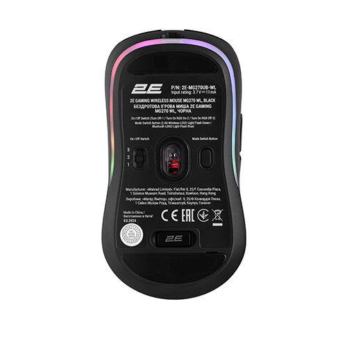 უკაბელო ტენვადი Bluetooth მაუსი - 2E Gaming MG270 RGB Black Rechargeable WL BT