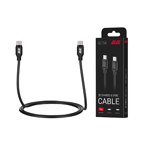მობილურის კაბელი - 2E Cable Type-C To Type-C Glow 60W 1m Black