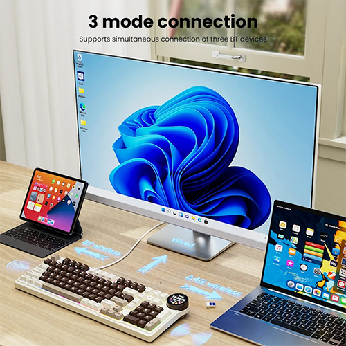 უკაბელო ტენვადი მექანიკური კლავიატურა - Royal Kludge RK N99 Violet Switch Mocha Grey Rechargable WL BT