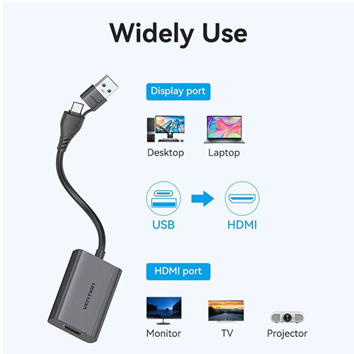 გადამყვანი - Type-C / USB To HDMI 1090P @ 60 Hz Vention Grey 0.15მ