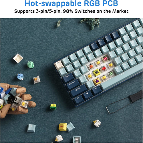 უკაბელო ტენვადი მექანიკური კლავიატურა - Royal Kludge RK 96 Red Switch Forest Blue WL BT