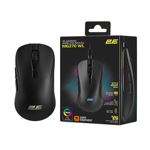 უკაბელო ტენვადი Bluetooth მაუსი - 2E Gaming MG270 RGB Black Rechargeable WL BT