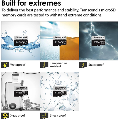 მეხსიერება - Micro SD Card Transcend 512 GB Ultra Performance V30 4K + Adapter
