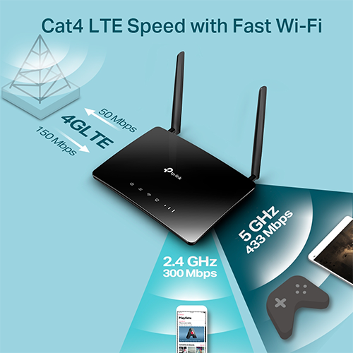 Wi-Fi როუტერი - TP-Link AC750 MR202 Dual Band 4G LTE Router + Sim Card Port