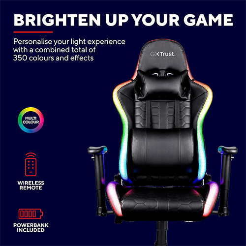 კომპიუტერის სკამი - Trust GXT 716 Rizza RGB Led Gaming Chair + Power Bank 10000 mAh