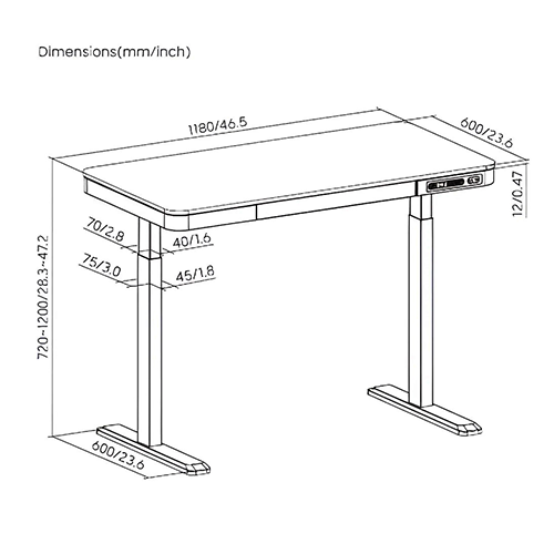 Computer Desk - 2E CE218B-Motorized With Height Adjustment Black