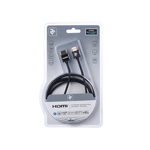 HDMI კაბელი - 2E Slim High Speed Aluminum Black 2 მ