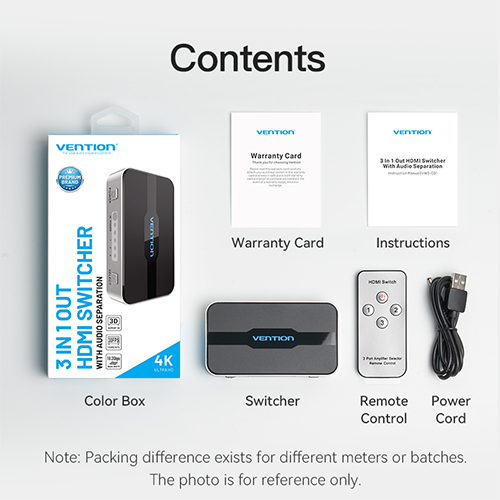 Switcher - Vention 3 In 1 Out HDMI Switcher With Audio Separation Gray Metal Type