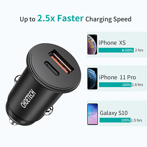 მანქანის დამტენი - Choetech TC0006 Dual USB-A Type-C PD3.0 30w Car Charger