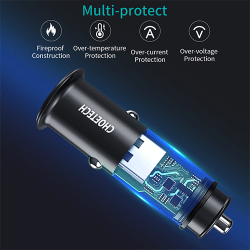 მანქანის დამტენი - Choetech TC0006 Dual USB-A Type-C PD3.0 30w Car Charger