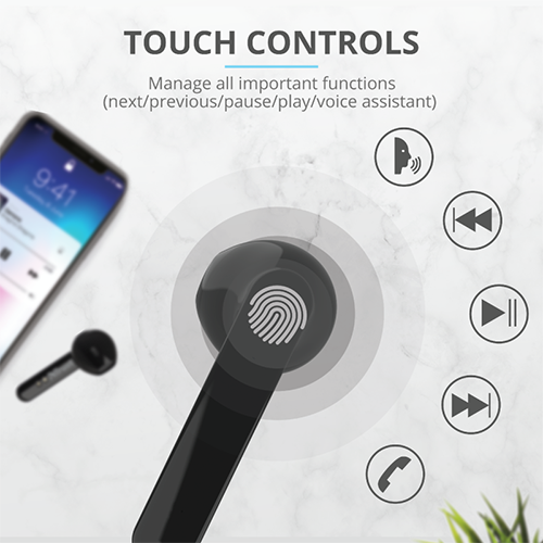 მობილურის Bluetooth ყურსასმენი - Trust Primo Touch BT Earphones Black