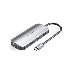 Multi ადაპტერი - Multi-function Type-C to HDMI USB3.0x3 RJ45 SD TF PD Docking Station 0.15M Gray Aluminum Alloy Type Vention